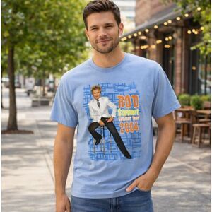 Rod Stewart 2004 Vintage Summer Tour T-Shirt Concert Tee Mens Size L Blue